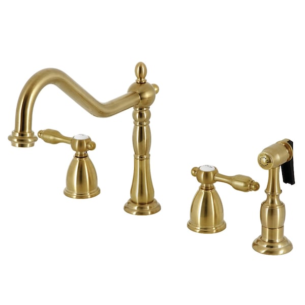 Widespread Kitchen Faucet with Brass Sprayer, Brushed Brass